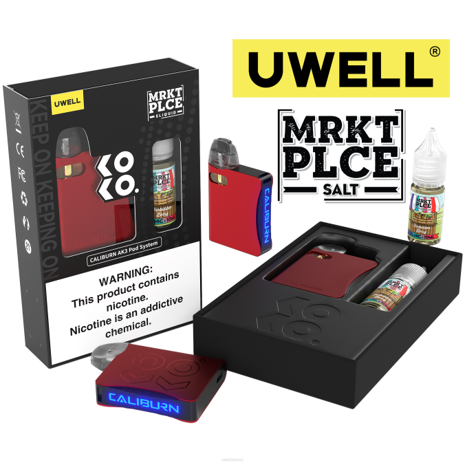 UWELL Tallinn - UWELL CALIBURN AK3 komplekt + a3s 0,8oomi kaunad (x2) + isaaur 10ml soolad 50mg crl: punane/flv: keelatud mari 50mg N44R244