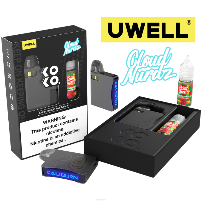 UWELL best vape - UWELL CALIBURN AK3 komplekt + a3s 0,8oomi kaunad (x2) + isaaur 10ml soolad 50mg crl: hall/flv: hapukas arbuus maasikas 50mg N44R240