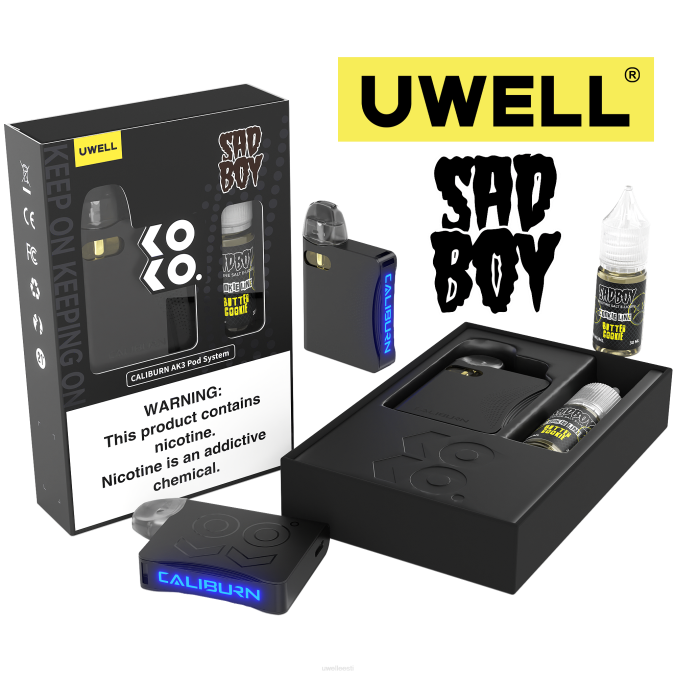 UWELL best vape - UWELL CALIBURN AK3 komplekt + a3s 0,8oomi kaunad (x2) + isaaur 10ml soolad 50mg crl: hall/flv: hapukas arbuus maasikas 50mg N44R240