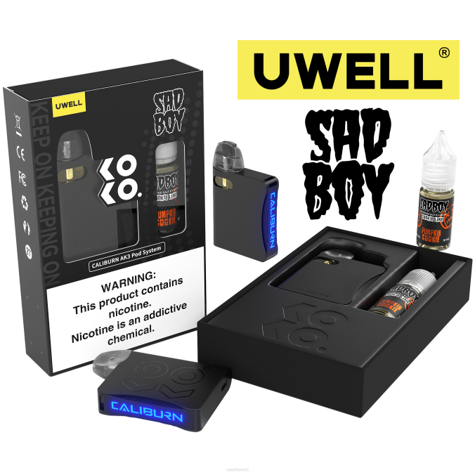 UWELL best vape - UWELL CALIBURN AK3 komplekt + a3s 0,8oomi kaunad (x2) + isaaur 10ml soolad 50mg crl: hall/flv: hapukas arbuus maasikas 50mg N44R240