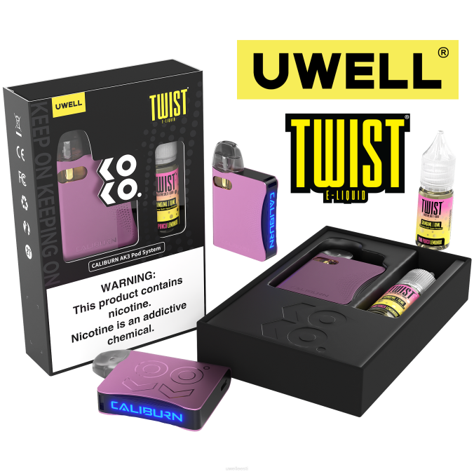 UWELL best vape - UWELL CALIBURN AK3 komplekt + a3s 0,8oomi kaunad (x2) + isaaur 10ml soolad 50mg crl: hall/flv: hapukas arbuus maasikas 50mg N44R240