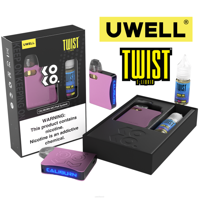 UWELL best vape - UWELL CALIBURN AK3 komplekt + a3s 0,8oomi kaunad (x2) + isaaur 10ml soolad 50mg crl: hall/flv: hapukas arbuus maasikas 50mg N44R240