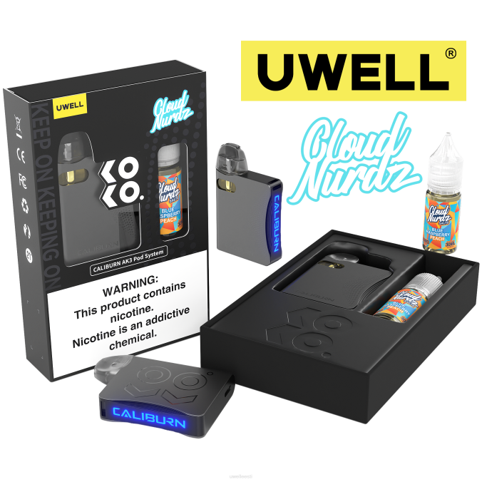 UWELL best vape - UWELL CALIBURN AK3 komplekt + a3s 0,8oomi kaunad (x2) + isaaur 10ml soolad 50mg crl: hall/flv: hapukas arbuus maasikas 50mg N44R240