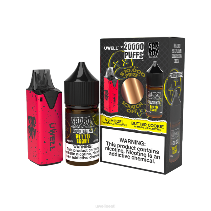 UWELL Eesti - UWELL V6 ühekordne aparaat + issi aur 30ml mahl - kollab kimp clr: punane/flv: võiküpsis 48mg N44R212