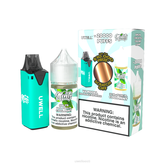 UWELL best vape - UWELL V6 ühekordne aparaat + issi aur 30ml mahl - kollab kimp clr: tsüaan/flv: lahe piparmünt 50mg N44R210