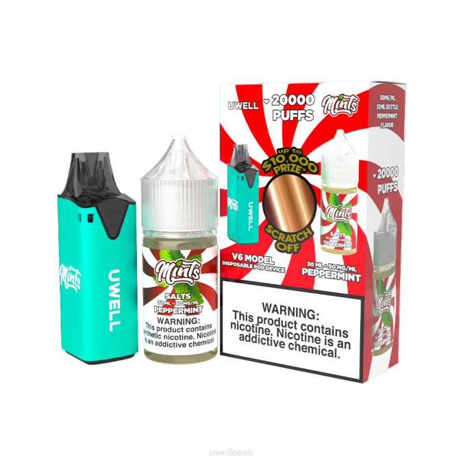 UWELL vape disposable - UWELL V6 ühekordne aparaat + issi aur 30ml mahl - kollab kimp clr: tsüaan/flv: piparmünt 50mg N44R211